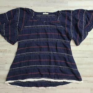 Mettle Top Large Aztec Blue Fringe Embroidered blouse